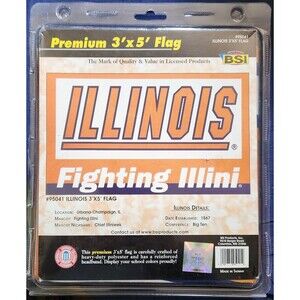 BSI Products Flag Illinois Fighting Illini Orange & Blue Polyester 3'X5'